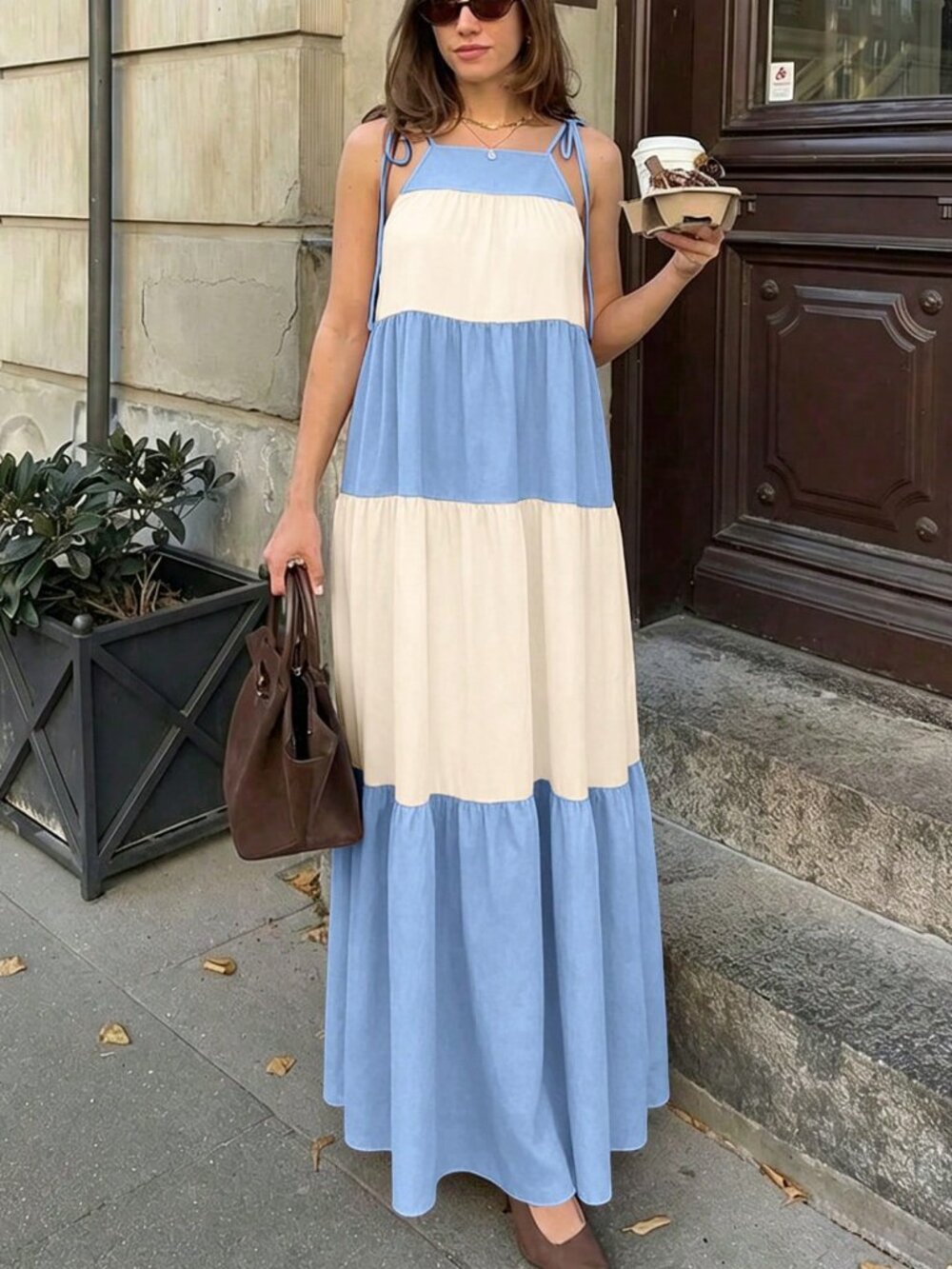 blue stripe Casual Women's Colorblock maxi dress - Picture 4 of 7